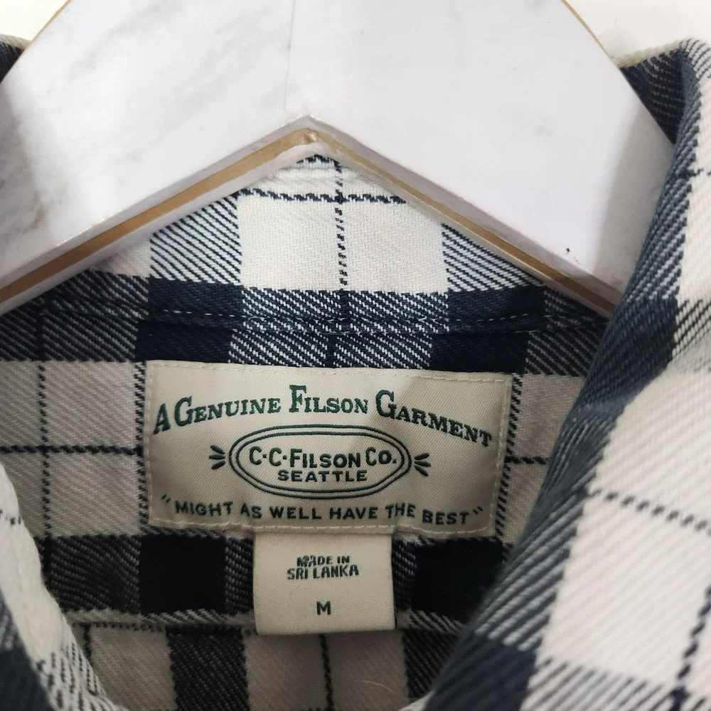 FILSON Alaskan Guide Shirt Womens Medium Cream Black Plaid Flannel Button Front - Picture 7 of 12